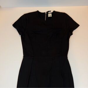 Iris & Ink Black Fitted Midi Dress Short Sleeve Back Zip Women’s M